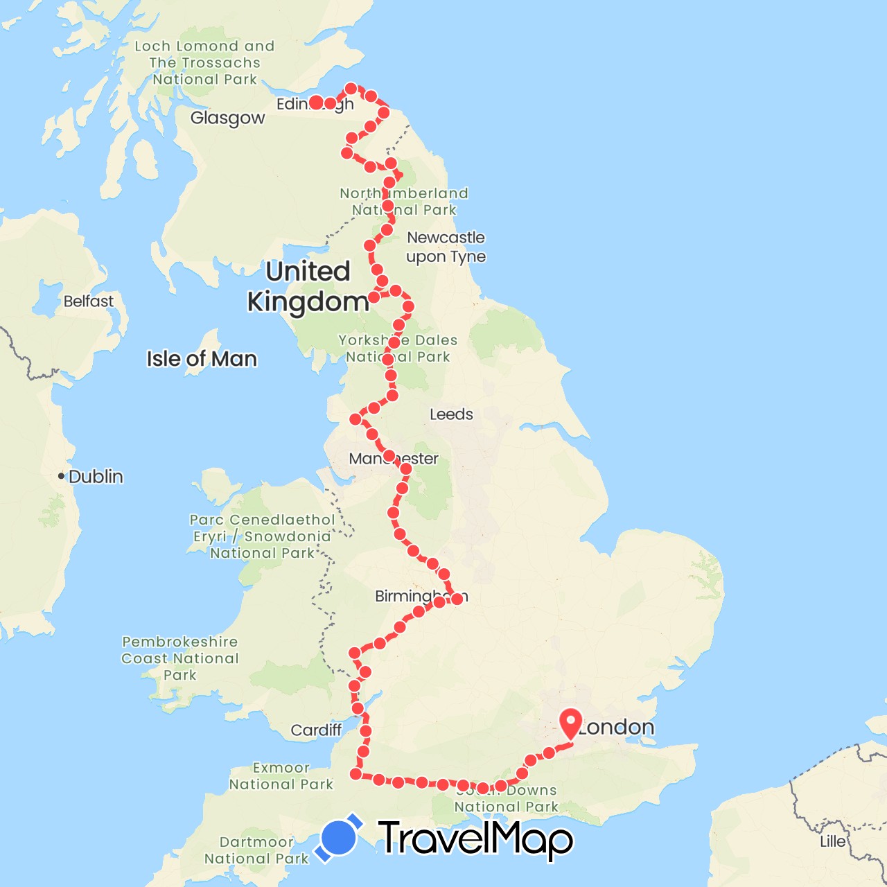 TravelMap itinerary: driving, hiking in United Kingdom (Europe)